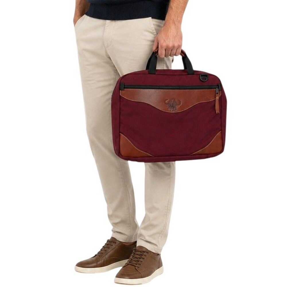 Wildgoose Briefcase Overnight Bag 17"x13" Top Grain Leather Cordura Nylon USA